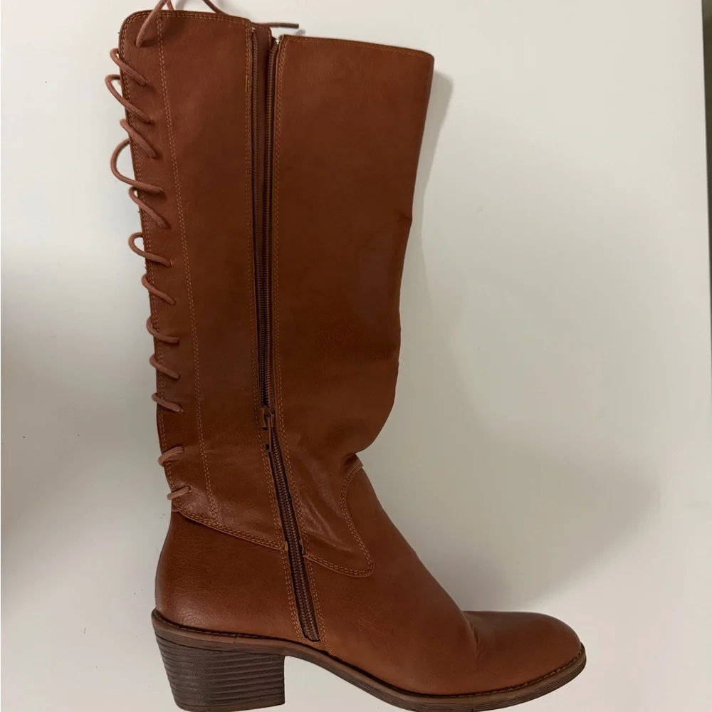 Over-the-Knee Lace-Back‎ Brown Leather Boots